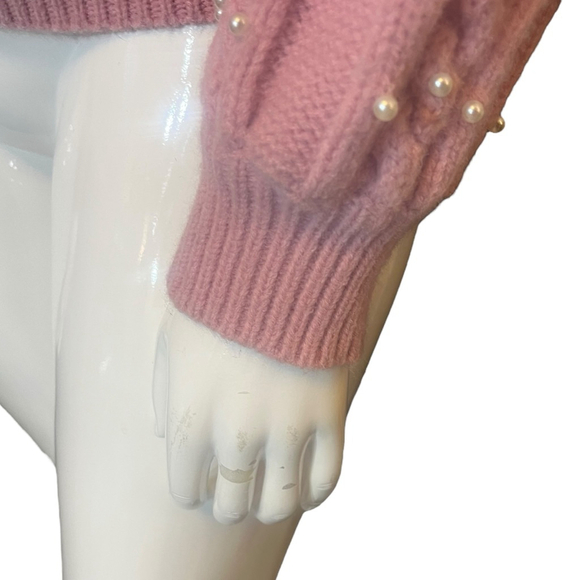 Women's Alice Blue Romantic Pink Pearl Cable Knit Crew Soft Sweater Size L - Picture 9 of 16